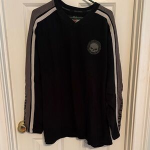 Harley-Davidson Black Long-Sleeve V-Neck Shirt with Gray Stripes
